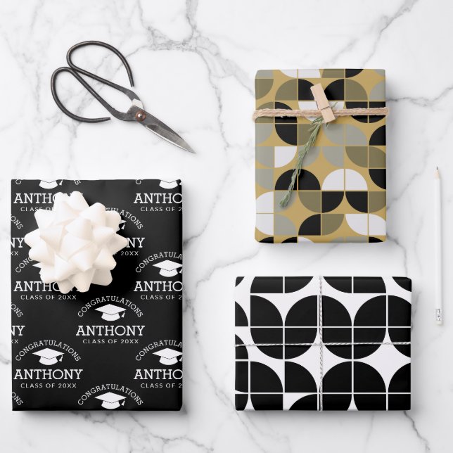 Congratulations Graduate Graduation Cap black gold Wrapping Paper Sheets (Front)