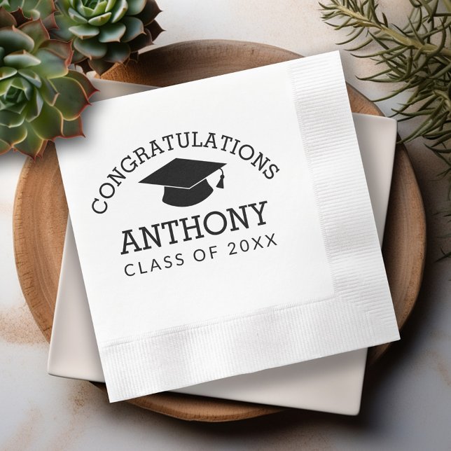Congratulations Graduate Graduation Cap black Napkins (Custom Graduation Napkins - Personalize these for the Grad Party)