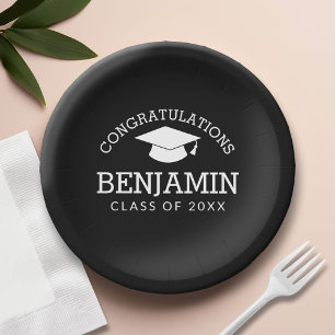 Congratulations Graduate Graduation Cap black Paper Plates