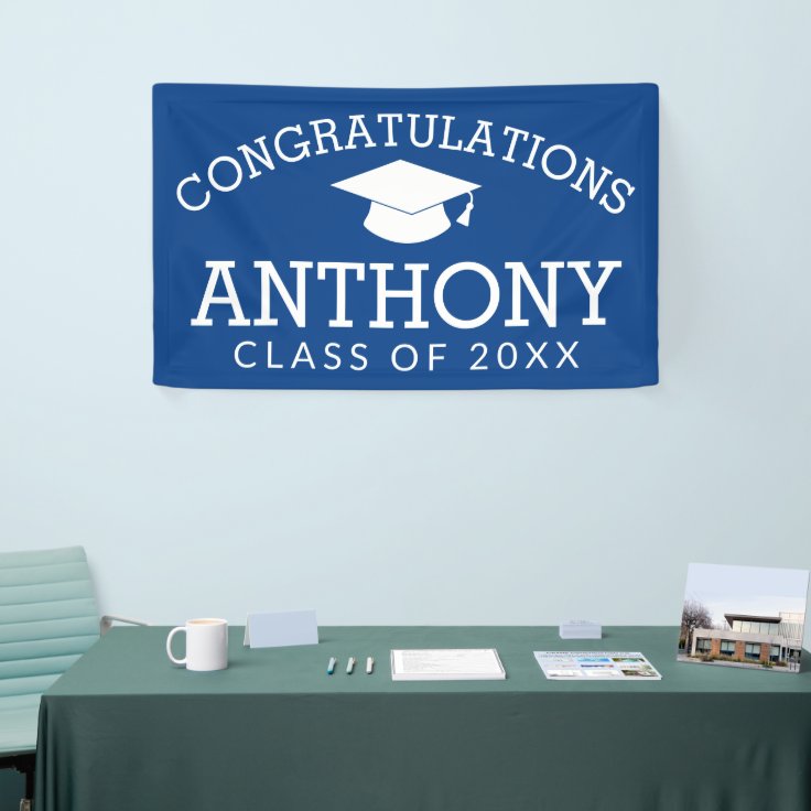 Congratulations Graduate Graduation Cap - blue Banner | Zazzle