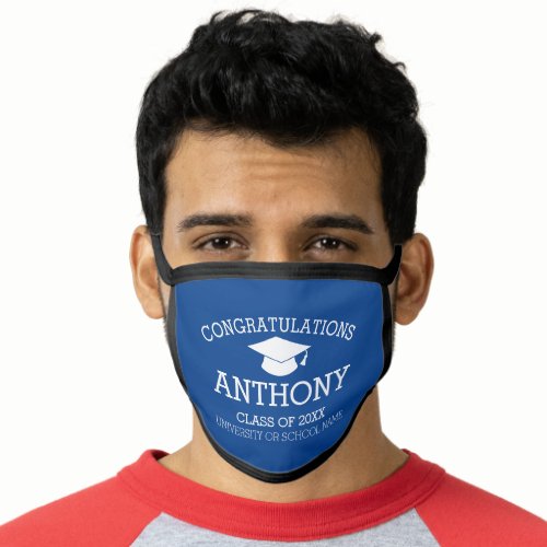 Congratulations Graduate Graduation Cap Name Blue Face Mask