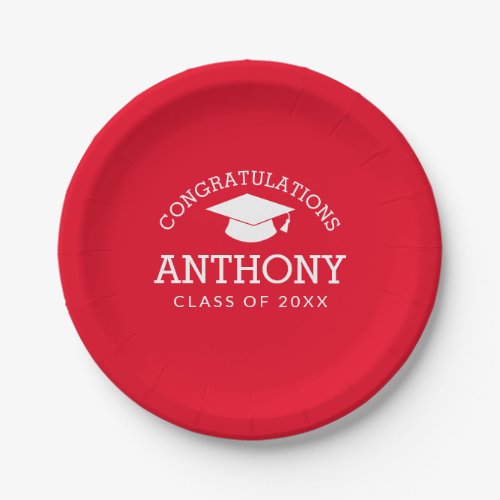 Congratulations Graduate Graduation Cap red white Paper Plates