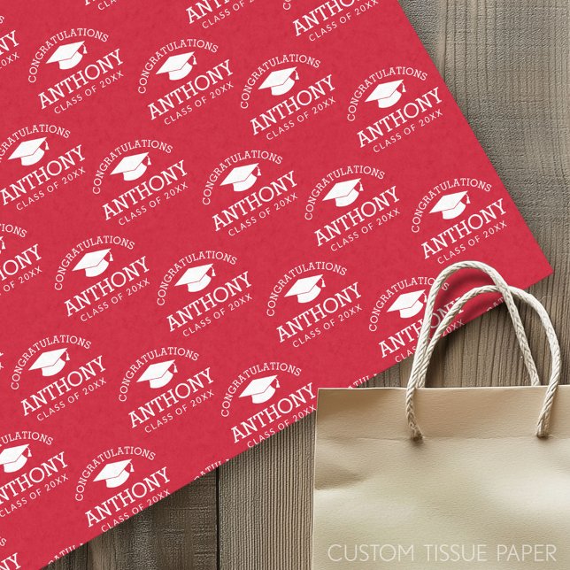 Congratulations Graduate Graduation Cap red white Tissue Paper (Custom Tissue Paper)