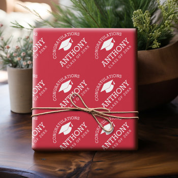 Congratulations Graduate Graduation Cap Red White Wrapping Paper by MarshEnterprises at Zazzle