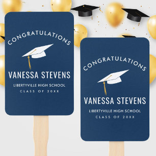 Congratulations Graduate Graduation Navy Modern Hand Fan