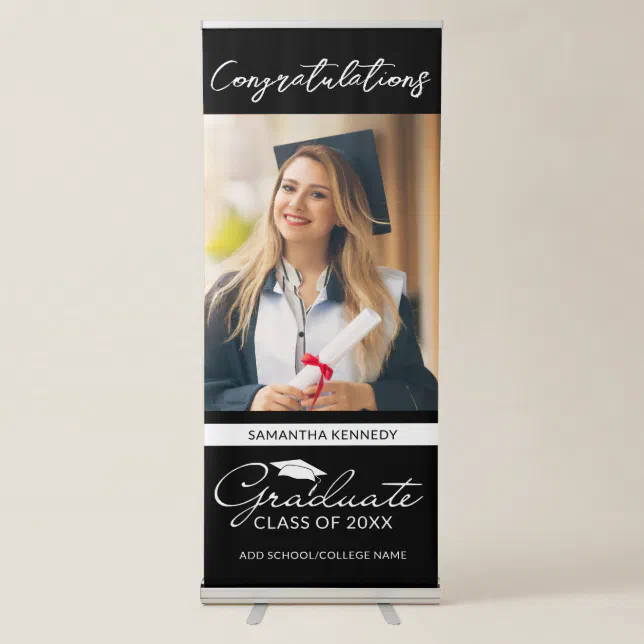 Congratulations Graduate Graduation Photo Black Retractable Banner | Zazzle