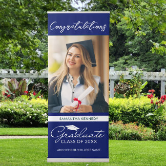 Congratulations Graduate Graduation Photo Blue Retractable Banner