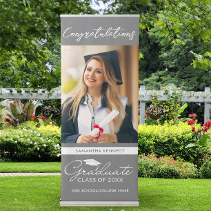 Congratulations Graduate Graduation Photo Gray Retractable Banner