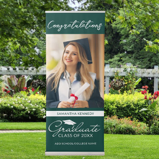 Congratulations Graduate Graduation Photo Green Retractable Banner