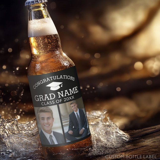 Congratulations Graduate Graduation Photos Beer Bottle Label (Custom Graduation Party Label)