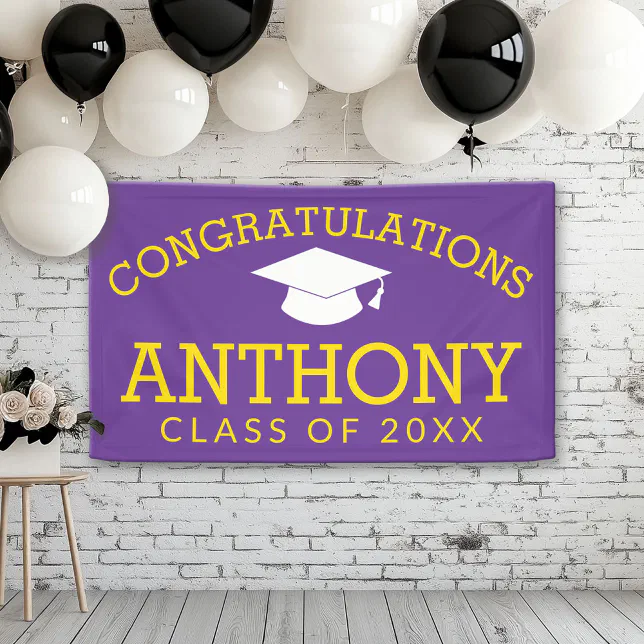 Congratulations Graduate Graduation - purple gold Banner | Zazzle