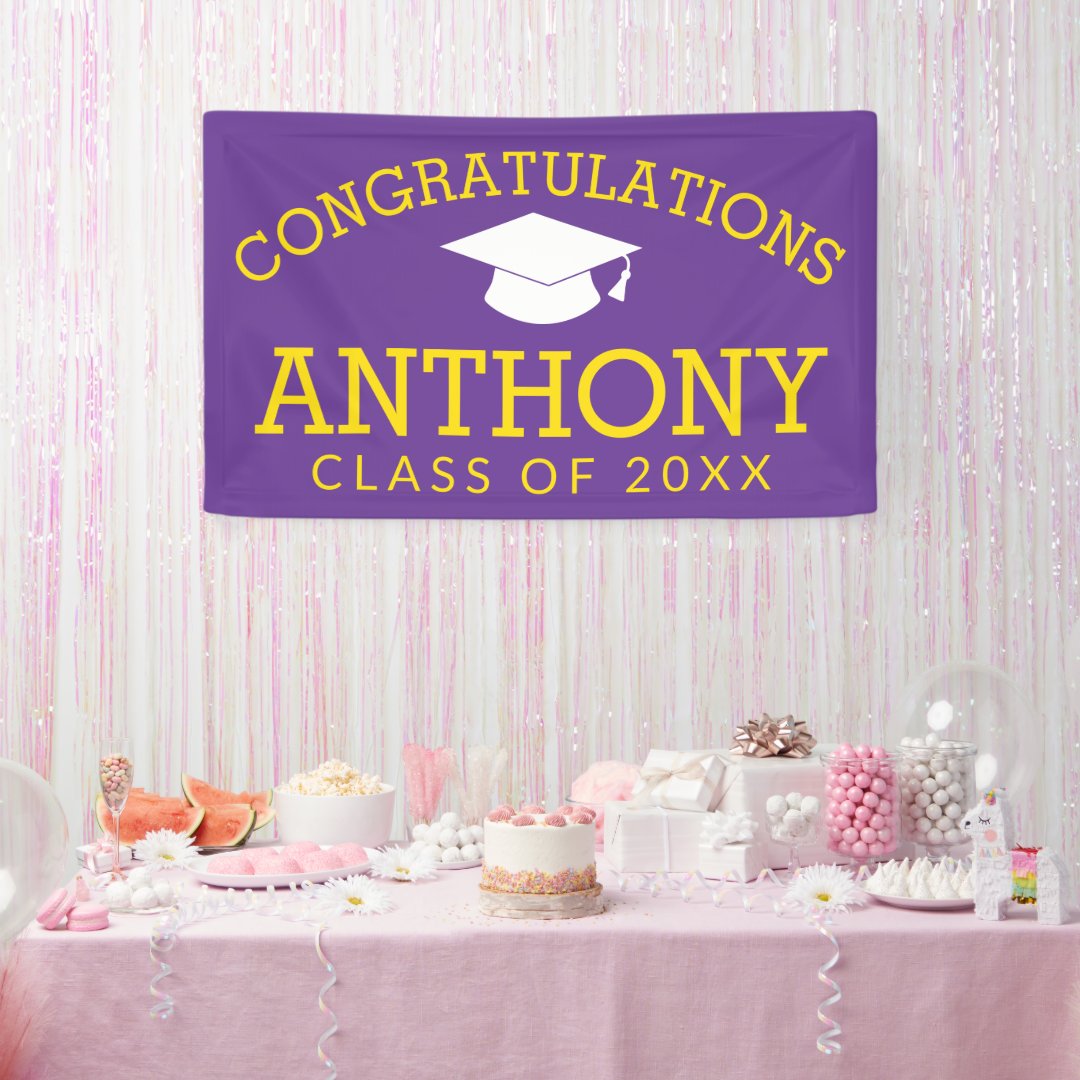 Congratulations Graduate Graduation - purple gold Banner | Zazzle