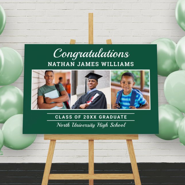 Congratulations Graduate Green 3 Photo Graduation Foam Board (Creator Uploaded)