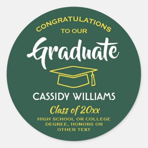 Congratulations Graduate Green and Gold Graduation Classic Round Sticker