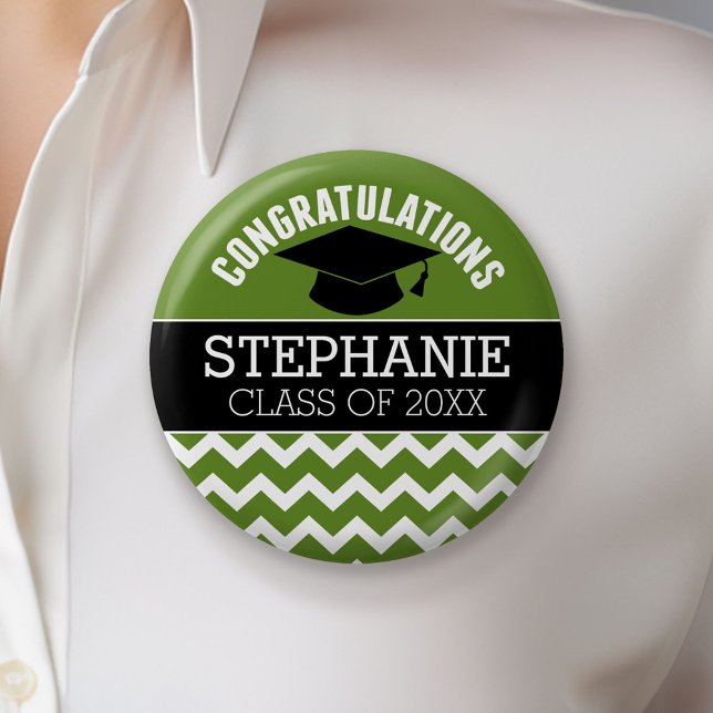 Congratulations Graduate - Green Black Graduation Pinback Button (Custom Button)
