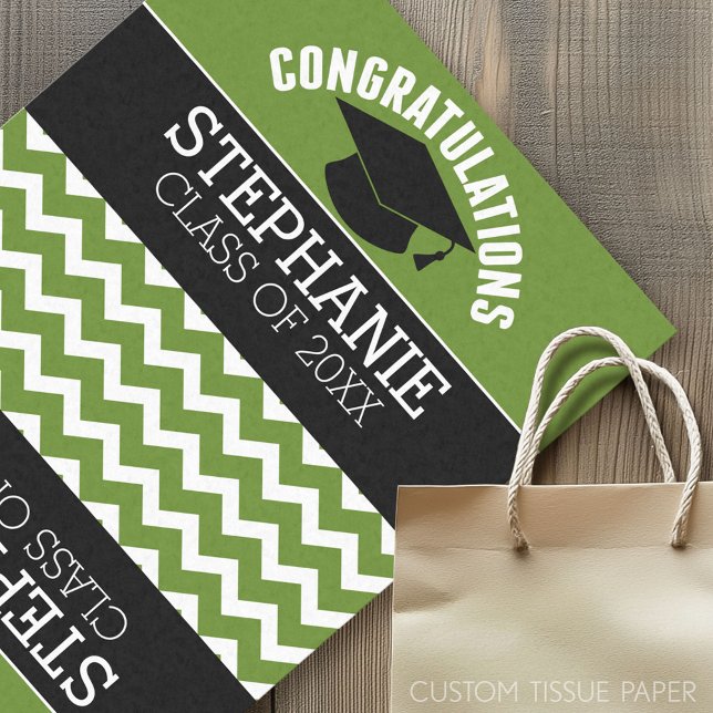 Congratulations Graduate - Green Black Graduation Tissue Paper (Custom Tissue Paper)