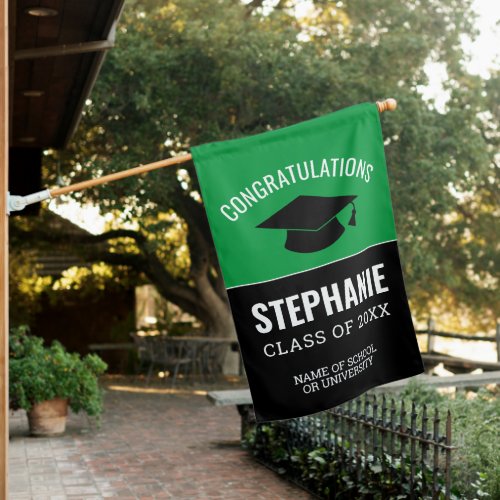 Congratulations Graduate Green Graduation Cap House Flag