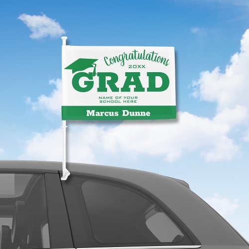 Congratulations Graduate Green White Car Flag
