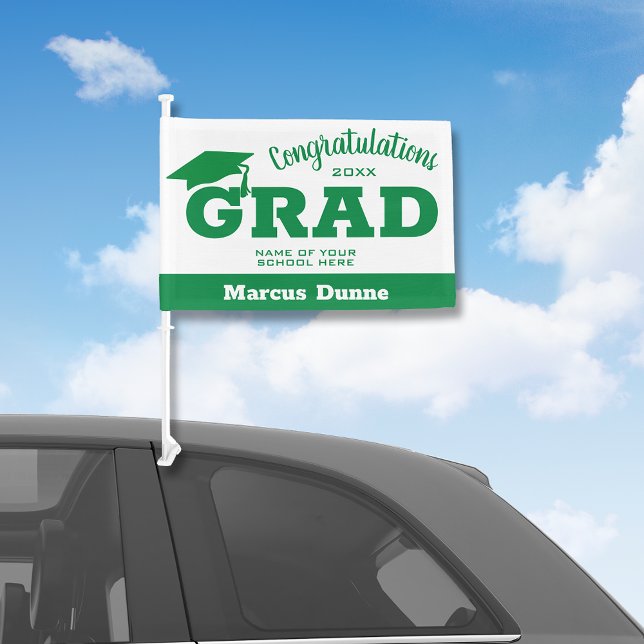 Congratulations Graduate Green White Car Flag (Creator Uploaded)