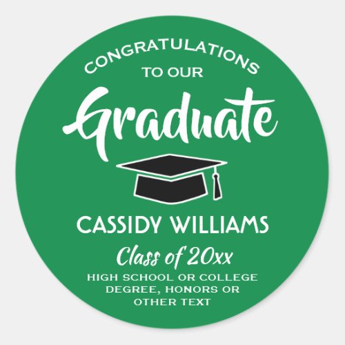 Congratulations Graduate Green  White Graduation Classic Round Sticker