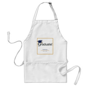 Congratulations Graduate, Hat, Tassel, Blue, Gold Adult Apron