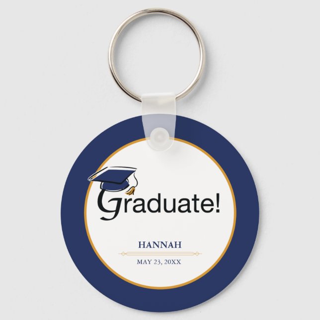 Congratulations Graduate, Hat, Tassel, Blue, Gold Keychain (Front)