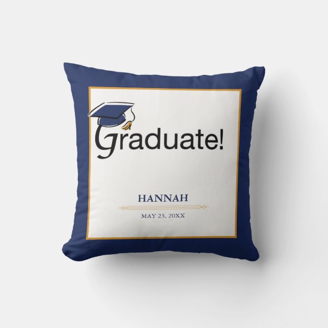 Congratulations Graduate, Hat, Tassel, Blue, Gold Throw Pillow (Front)