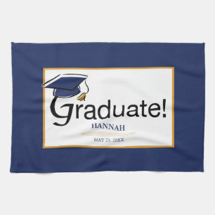 Congratulations Graduate, Hat, Tassel, Blue, Gold Towel