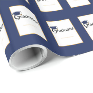 Congratulations Graduate, Hat, Tassel, Blue, Gold Wrapping Paper