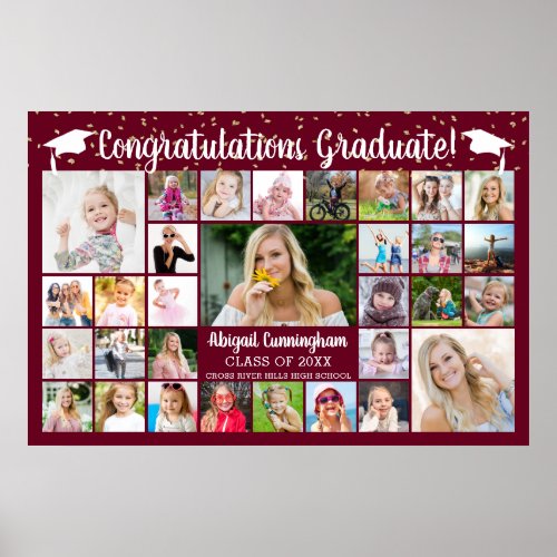 Congratulations Graduate Maroon 31 Photo Collage Poster