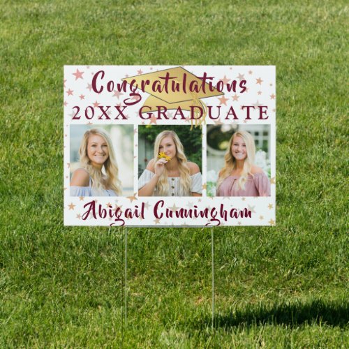 Congratulations Graduate Maroon Gold 3 Photo Stars Sign