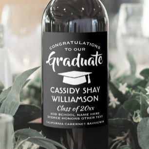 Congratulations Graduate Modern Black and White Wine Label