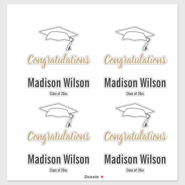 Congratulations Graduate Name Black White and Gold Sticker (Sheet)