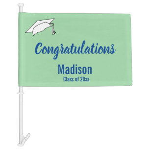 Congratulations Graduate Name Mint Green and Blue Car Flag