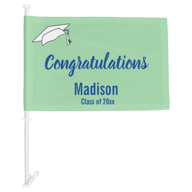Congratulations Graduate Name Mint Green and Blue Car Flag (Front)