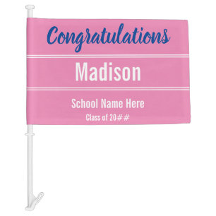 Congratulations Graduate Name Pink and Blue Car Flag