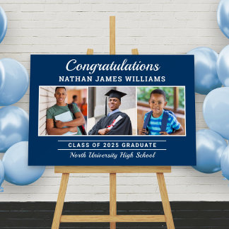Congratulations Graduate Navy 3 Photo Graduation Foam Board