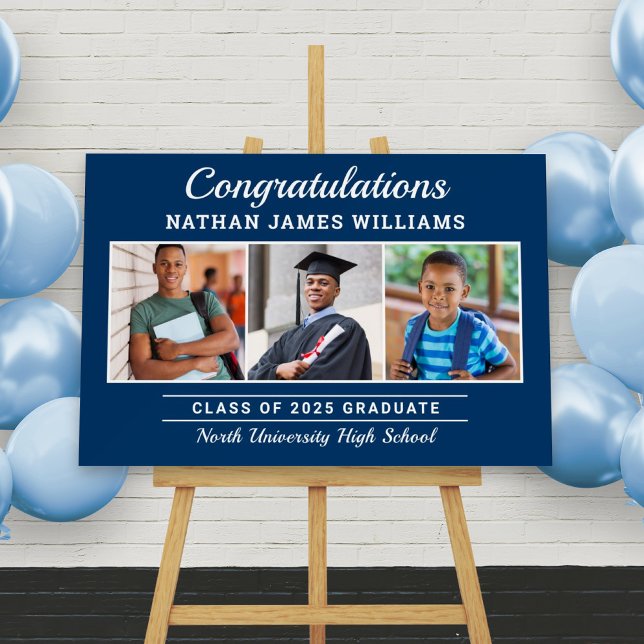 Congratulations Graduate Navy 3 Photo Graduation Foam Board (Creator Uploaded)