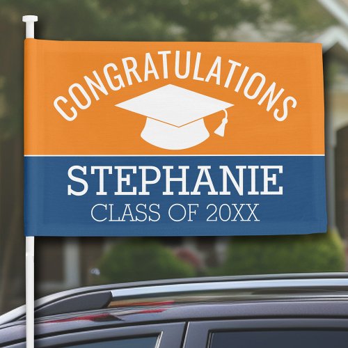 Congratulations Graduate Orange Blue Graduation Car Flag