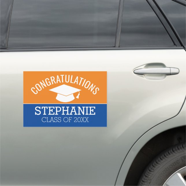 Congratulations Graduate - Orange Blue Graduation Car Magnet (In Situ)