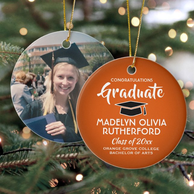 Congratulations Graduate Orange Graduation Photo Ceramic Ornament (Creator Uploaded)