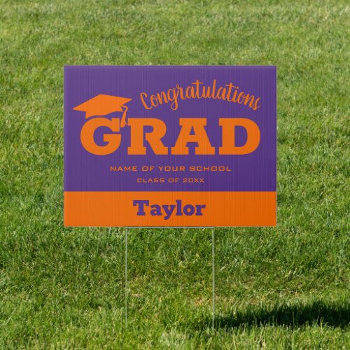 Congratulations Graduate Orange on Purple Yard Sign