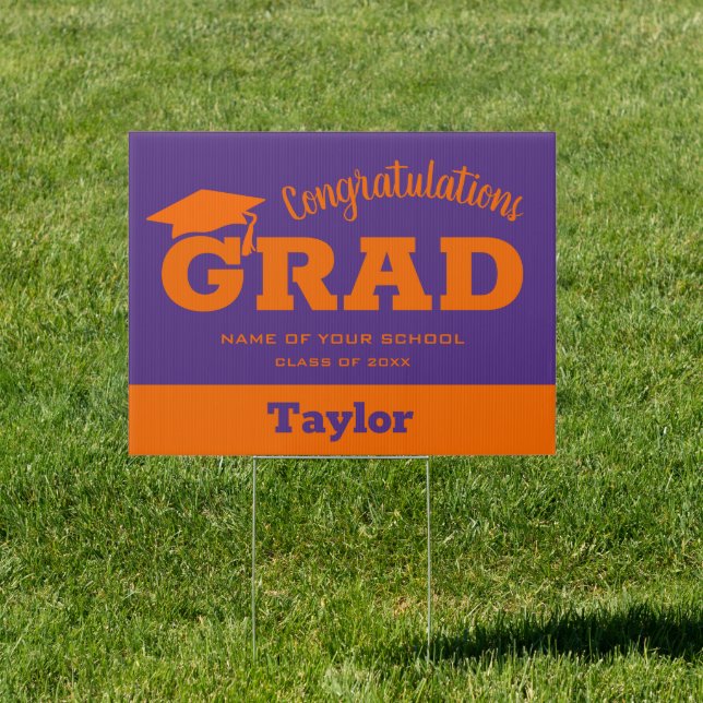 Congratulations Graduate Orange on Purple Yard Sign (Insitu)