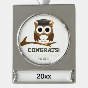 Congratulations Graduate Owl Silver Plated Banner Ornament