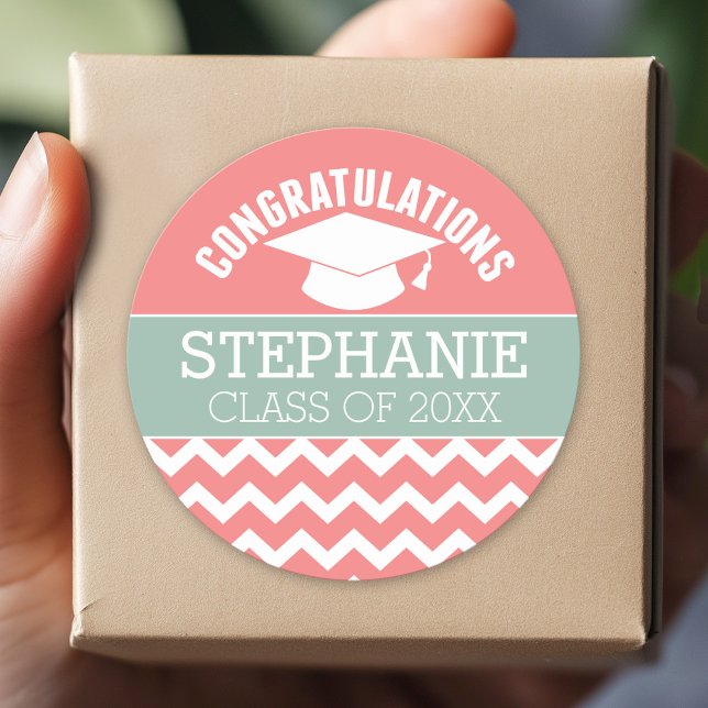 Congratulations Graduate - Personalized Graduation Classic Round Sticker (Custom Sticker for Party Favors and Envelopes)