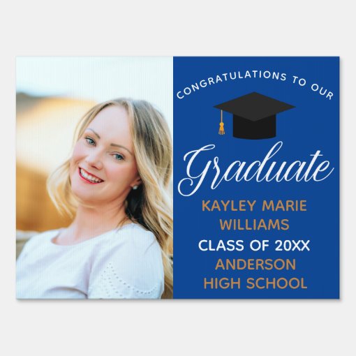 Congratulations Graduate Photo Blue Graduation Sign | Zazzle