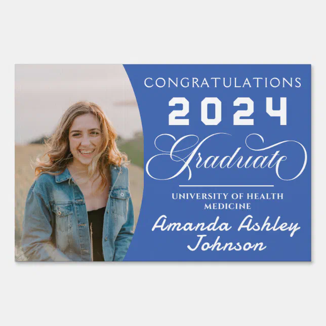 Congratulations Graduate Photo Blue Graduation Sign | Zazzle
