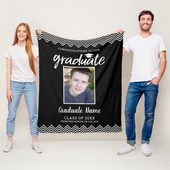 Congratulations Graduate Photo Class of 2020 Black Fleece Blanket (In Situ)