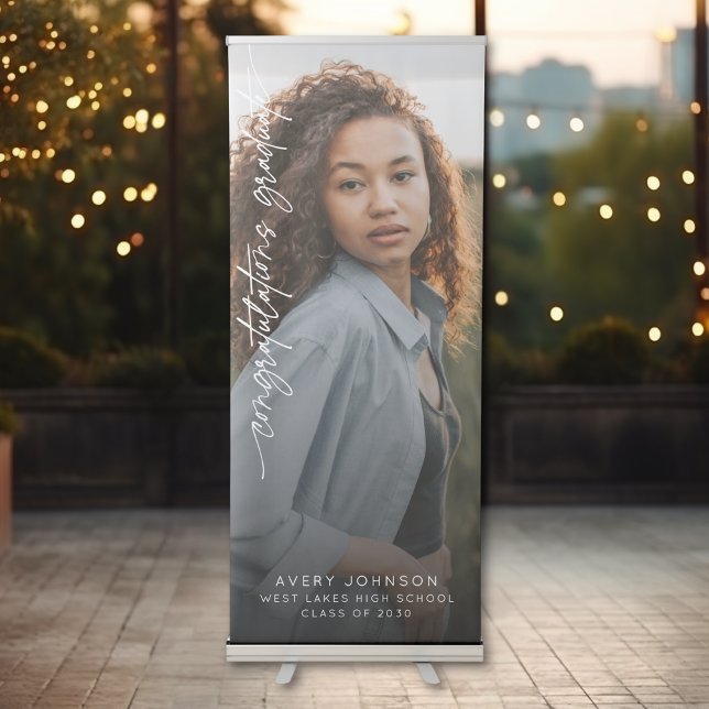 Congratulations Graduate Photo Modern Script Retractable Banner (Creator Uploaded)