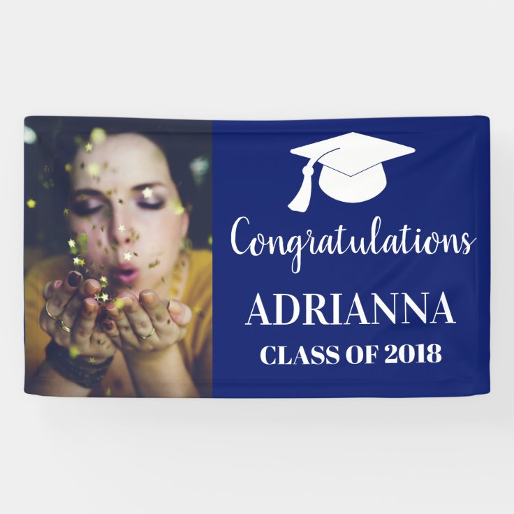 Congratulations Graduate Photo Navy Blue Banner | Zazzle